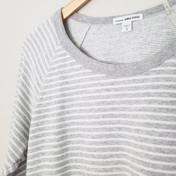 JAMES PERSE Raglan Pullover Sweatshirt Top Gray White Striped Cotton 3 L $145 - Picture 15 of 15